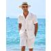 COOFANDY Men's Guayabera Shirt Set - Linen Short Sleeve Button Down Outfit, White, XL - Buy Online on GoSupps.com