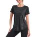 Deaviya Sport T-shirt women short-term shirt women workout tops round neckline athletically casual yoga fitness t-shirts loose side split tea black m