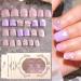 Acrylic Press On Nail Art Tips with Jelly Stickers Fake Nails Love Heart Short Square Pink Purple(CD140)