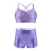 YUUMIN Kids Girls Crop Tops and Shorts Dance Outfits 2 Pieces Shiny Sequins Dance Costumes Ballet Gymnastics Leotard Purple 7-8 Years