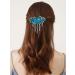 2 Pcs Butterfly Flower Tassel Hair Barrettes | Large Rhinestone Hair Clip Set | Vintage Crystal Sparkly Hair Clasps | Blue Purple Hair Accessories for Women - Buy Online on GoSupps.com