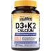 Vitalibre D3 K2 Calcium Supplement for Women & Men Vitamin D3 5000 IU Calcium 1200 mg MK-7 High Absorption for Strong Bones Teeth Heart Immune Health 60 Tablets