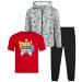 TONY HAWK Boys' Jogger Set - 3 Piece Fleece Sweatshirt, Sweatpants, and T-Shirt Set (Size: 2T-7) Gamer Grey/Red/Black 2T