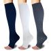 3Pairs Toeless Open Toe 15-20mmHg Compression Socks for Men Women Support Knee High Stocking (White+Gray+Navy L/XL) Large/X-Large (3 Pair) White+gray+navy