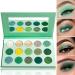 15 Color Green Eyeshadow Palette Highly Pigmented Green Eyeshadow Matte Shimmer Makeup Pallete Long Wear Waterproof Eye Shadow Pallete Glitter Eyeshadow Pallets for Women