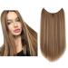 SARLA Short Highlight Invisible Wire Hair Extensions Straight Synthetic Hairpieces Adjustable Transparent Headband for Women 14 Inch No Clip Ash Medium Brown/Ash Blonde 14 Inch (Pack of 1) Ash Medium Brown/Ash Blonde