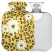 NAANLE hot water bottle with lid daisy flower leopard Transparent hot water bottle 2l large hot hot water bottle for menstrual cramps pain relief handfoots heat and cold therapy