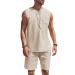 COOFANDY Mens Linen Sets Outfits 2 Piece Beach Drawstring Tank Tops Sleeveless Shirt Matching Shorts Set Hippie Wedding Cream Large