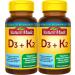 Nature Made Vitamin D3 K2 5000 IU (125 mcg) Vitamin D Dietary Supplement for Bone Teeth Muscle and Immune Health Support 30 Softgels 30 Day Supply - Pack of 2