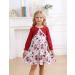 Puseky Toddler Girl 2-Piece Floral Dress & Ribbed Cardigan Set, 5-6 Years, Wine Red - Buy Online on GoSupps.com