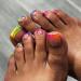 Neon Press on Toenails - Short Square Glue-On Gradient Rainbow French Tips | Summer Beach Fake Toenails for Women - Buy Online on GoSupps.com