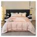 100% Egyptian Cotton Luxury Bedding Set Leaves Embroidery Duvet Cover Set Bed Sheet Set Pillowcases Soft Bed Sets Bedding Set (Pink Fitted Bed Sheet_King)