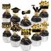48 Pack Graduation Cupcake Toppers Class of 2023 Graduation Party Decorations Black and Gold Elegant Dessert Toppers with 8 Unique Designs Premium Paper Cake Decor for Grads