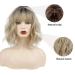 MISSQUEEN Short Ombre Blonde Wavy Bob Wig with Bangs - Synthetic Curly Pastel Bob for Women, Colorful Cosplay Omber Blonde - Buy Online on GoSupps.com
