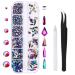 1788 Pieces Flatback Rhinestones for Crafts Nail Gems Gemstones Crystals Jewels Craft Glass Diamonds Stones Bling Bedazzler Kit with Tweezers and Picking Pen 12 Colors (Multi-color)
