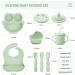 Silicone Baby Weaning Set (10 Pcs) - Adjustable Bib, Suction Bowl, Plate, Fork, Spoon, Water & Snack Cup Kit - Green - for Babies, Toddlers, Kids - Buy Online on GoSupps.com