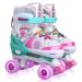 Kids Adjustable Roller Skates for Girls Boys Beginner, 4 Size Adjustable Roller Skates with Light Up Wheels and Colorful Shoelaces Colorful Pink Small(12J-2)