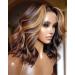 Short Ombre Wigs for Women - 16 Synthetic Lace Front with BrownBlonde Highlights | 180% Density Balayage Hair - Buy Online on GoSupps.com