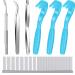 Boao Tick Removal Tool Kit, Include 3 Pieces Plastic Removers, 3 Pieces Stainless Steel Tweezers with Comb for Dog and Cats Light Blue