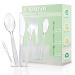 Plastic Cutlery Set 140 Pieces plastic spoons forks Plastic Fruit Fork plastic Knives Durable Quality Reusable and Portable Plastic Cutlery Set for Birthday Parties Camping Cutlery (Clear)