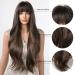Allbell Long Brown Wavy Wig with Bangs - Natural Synthetic Hair Blend for Women | Brown & Blonde - Buy Online on GoSupps.com