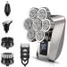 PEACEONE Head Shavers for Bald Men IPX7 Waterproof Shaver 7D Rechargeable Rotary Shaver 5 in 1 Grooming Kit for Men Wet/Dry Shaver Hair Trimmer with LED Display USB Charging Storage Bag