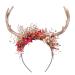 MOSTORY Handmade Branches Crown Woodland Antler Headband Fairy Floral Headpiece Deer Horns Hair Garland for Adults Witch Cosplay Costume Accessory Party Wedding Maternity Photography Golden Red