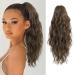 FINE PLUS Ponytail Extension 18inch Claw Ponytail Hair Extensions for Women Long Curly Wavy Ponytail Natural Wavy Highlights Synthetic Hairpiece for Women Daily Use party-Blonde with Brown Highlights Dark Cool Brown Color