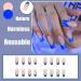 QINGGE Navy Blue French Tip Press on Nails Medium Length Coffin Glossy False Nails - Full Cover Wave Design Acrylic Nails for Women - Buy Online on GoSupps.com
