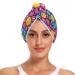 Colorful Hippie Style Flower Hair Towel 2 Pack Super Absorbent Hair Drying Towel Quick Dry Hair Turbans Head Towel with Button Twisty Wrap for Women Girls