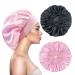 Eupinduo 2 pieces satin sleeping cap bonnet hair hood curly hood for sleeping hair hood for the night enlarged high elastic width creme soft female satin hood sleep black pink