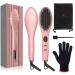 Ionic Straightening Brush, GLAMFIELDS Hair Straightener Brush with Anti-Scald, Anti Frizz, 30s Fast Ceramic Heating, Auto Temperature Lock & Auto-Off, Dual Voltage Straightening Comb for Home, Travel Pink