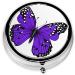Cute Purple Butterfly Round Pill Box | 3 Compartment Portable Travel Medicine Organizer - Mini Decorative Pill Case for Vitamins & Tablets - Buy Online on GoSupps.com