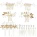 Cinaci 25 pieces glitter-gold-colored rhinestone pearls leaf flower metal bride wedding hair feast slides + u-shaped hairpins clips hair clips headdress accessories for women girls bride bride