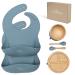 Baby Bamboo weaning Set Presented by Yum Yum's - Bamboo Plate and Bowl Set - Suction Bowl and Plate - Baby Feeding Set - Spoon Set for BLW - 2 Baby weaning Bibs - (Iceberg Blue)