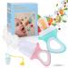 Baby Fruit Food Feeder Pacifier - Fresh Food Feeder Silicone Infant Fruit Teething Toy 2 Pack with 6 Silicone Sac and 1 Pacifier Clip (Cyan & Light Pink)