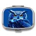Pill Box Blue Owl Print 2 Compartment Medicine Pill Case Pill Organizer Decorative Metal Portable Pill Box for Pocket Or Purse Style
