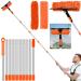Mokasi Window Cleaning Squeegee Kit: 20+ Feet Reach 2 in 1 Window Washing Squeegee & Duster with 3 to 14 ft Spliceable Extension Pole - Window Cleaner Tool for Home Indoor Outdoor High Glass Washing Orange