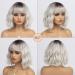 Bestung Ombre Short Silver Bob Wig with Bangs, Synthetic Hair Water Wave Natural Look for Daily & Party - 10 Inches (Platinum) - Buy Online on GoSupps.com