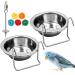 2 Pack Bird Feeder Birds Bowls Stainless Steel Dishes Coop Cups with Wire Hook, Parrot Feeding Dish Cups Food Water Bowls with Bird Food Holder and Rattan Ball for Finches Lovebirds Set 1