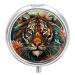 Small Travel Pill Case Round Metal Pill Box for Pocket Purse 3 Compartment Portable Pill Holder Mini Pill Organizer for Travel or Daily - Tiger