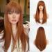 HAIRCUBE Long Auburn Wigs for Women Straight Synthetic Hair wig with Wispy Bangs