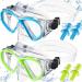 2 Pack Kids Swim Goggles Diving Mask with 2 Pair Earplugs Silicone Anti Fog Swimming Goggles Glasses Anti Leak Snorkel Swim Face Nose Cover Gear Beach Pool for Kids 6-14 Youth Blue Green