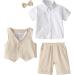 Mintgreen Baby Boys 4-5 Years Gentleman Suit Set with Shirt, Bowtie, Waistcoat & Shorts | Size 1-6 Years | Khaki - Buy Online on GoSupps.com