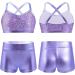 YUUMIN Girls Sequin Dance Outfit Set - Purple Crop Top & Shorts | Ages 7-8 - Buy Online on GoSupps.com