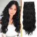 BARSDAR clip in extensions 5 PCs long wavy clip in hair extensions thick natural soft synthetic hair part for women girl -45 cm natural black 45 cm natural black