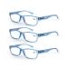 3 Pack reading glasses 1.25 men/women good glasses high quality rectangular comfortable great reading aid for men and women (3 blue) +1.25 blue