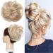 Tousled Updo Messy Bun Hair Piece Hair Extension Ponytail With Elastic Rubber Band Updo Extensions Synthetic Hair Extensions Scrunchies Ponytail Hairpiece for Women Dark Blonde to Bleach Blonde