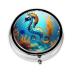 Seabed Coral Seahorseround Pill Box 3 Compartments Round Pill Box Organizer for Purse Or Pocket &*Portable Travel Pill Box