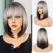 FAELBATY Short Straight Bob Wigs 14" Bob Wig with Air Bangs Brown Blonde Ombre Bob Wigs for Women Shoulder Length Wig Cosplay Wig for Girls Dark Roots Gray Natural Hair Synthetic Wig STR10B/89#